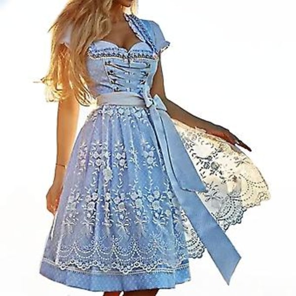 S-3XL Clearlove Naisten Saksalainen Dirndl-mekko Puvut Baijerin Oktoberfest Halloween Karnevaaliin (2XL Vaaleansininen)