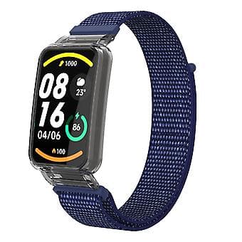 PC-etui + Nylon Loop-rem til Xiaomi Mi Band 7 Pro (Indigo Blå)