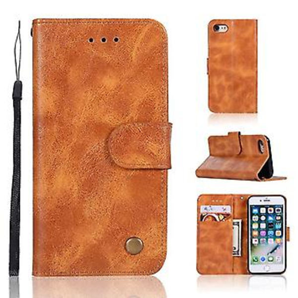 Til iPhone 6plus / 6s Plus Retro Kobber Spænde Crazy Horse Horisontal Flip PU Læder Etui Med Holder & Kortlommer & Tegnebog & Snøre (Guld Gul)
