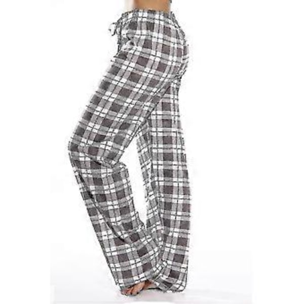 Naisten pyjamahousut taskuilla, pehmeät flanelliruudullinen pyjamahousut Z (M harmaa)