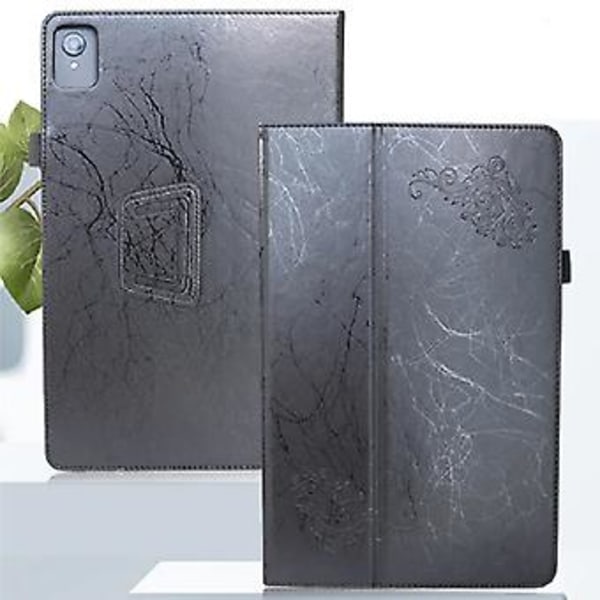 Blomsterpræget Læder Tablet Etui Til TCL NxtPaper 11 (Sort)