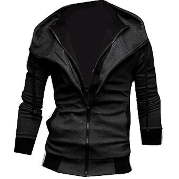 Fianao hettegenser myk varm fargeblokk menn langærmet hettegenser topp full-zip hettegenser (XL mørk grå)