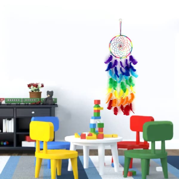 Blå drøm Sept couleurs drømmefanger net (20 * 87cm), perler og