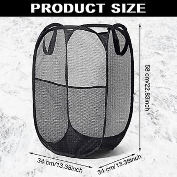 4-pak Pop Up Vaskeskurv i Mesh - Sammenklappelige Vaskeskurve med Sidelomme - Foldbar Vaskeskurv med Håndtag