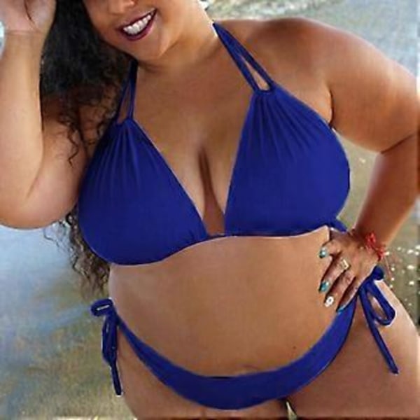 Plus Size Damer Polstret Halterneck Bikini Sæt Strand Badetøj Sommer -NMAOV(5XL Blå)