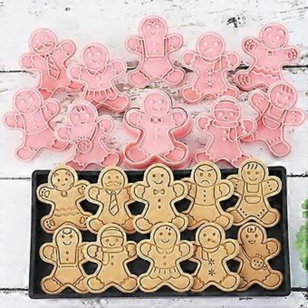 10 stycken Mini Pepparkaksmän Pepparkaksformar, 3D Utstående Juldesign Pepparkaksstämplar, Mini Roliga Pepparkaksformar, Julgranspynt Pepparkaksform