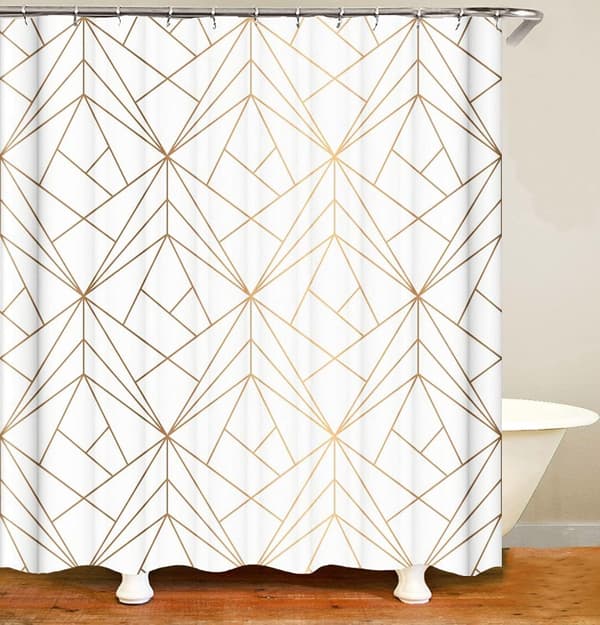 DESIGN Gult Dusjforheng Gule Linjer Triangler Bad Tekstil
