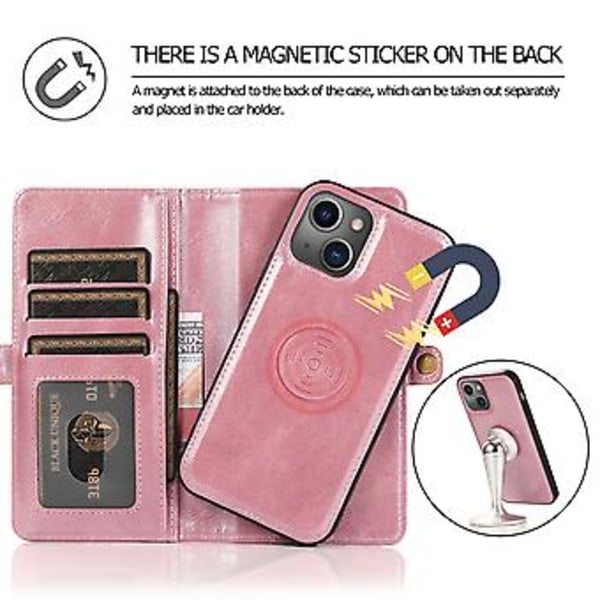 Avtakbart lærveske for iPhone 14 Plus (Rosegull)