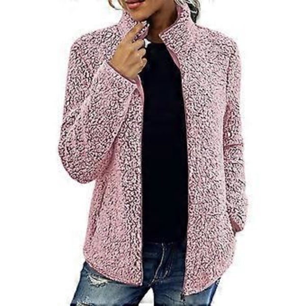 Sweater Dame Casual Langærmet Lynlås Skjorte (M Pink)