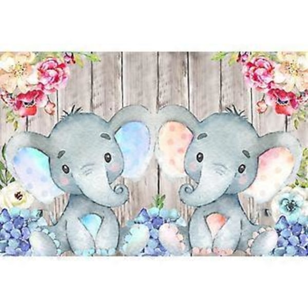 Rustik Grå Träelefant Bakgrundstillbehör för Baby Shower Blå Blommig Det är en Pojke Nyfödd Barnfödelsedagsfest Dekorationer Studio Tårta Smash Godis Des
