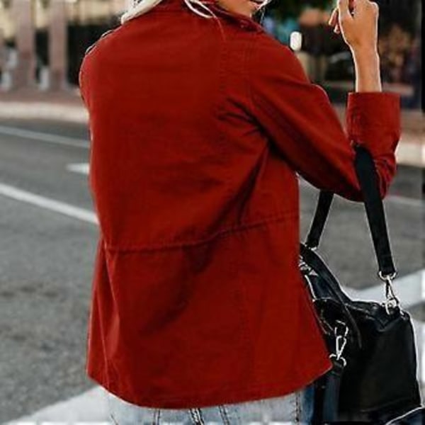 Dame Frakke Stand Krave Lynlås Flere Lommer Ensfarvet Lange Ærmer Blød Afslappet Cardigan Ren Farve Forårsfrakke til Daglig Brug (3XL sort)