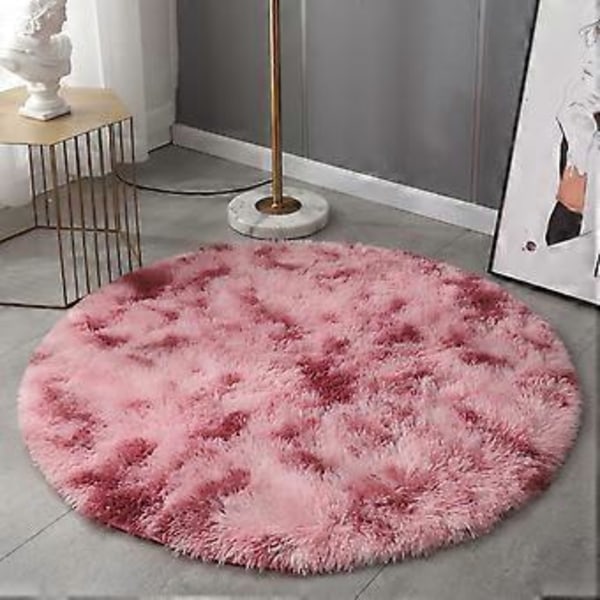 Solmuvärjätty pitkänukkainen pyöreä matto, pehmeä matto huoneeseen (60CM punainen)