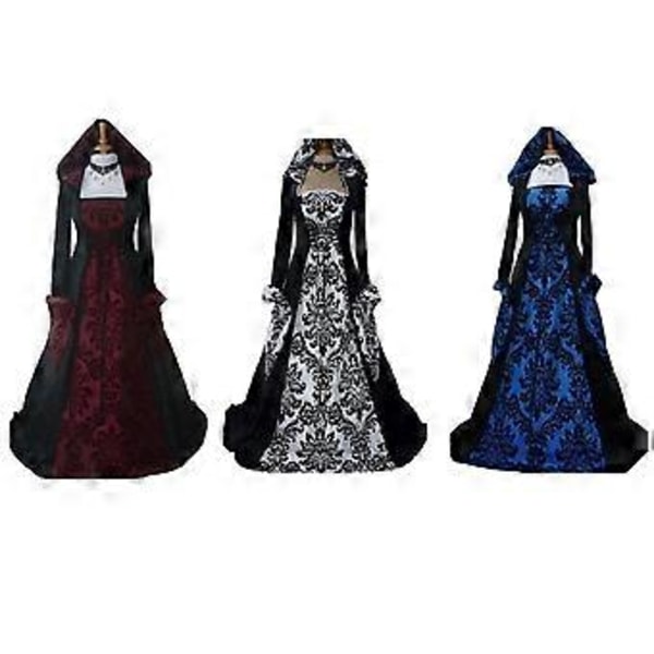 15% RABAT Dame Renæssance Middelalder Kostume Kjole Snøret Irsk Over Lang Kjole Cosplay Retro Kjole (2XL Sort)