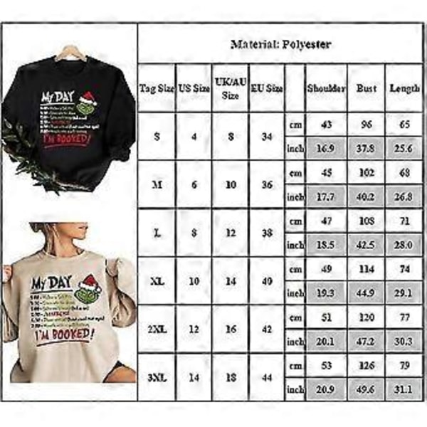Dame Jule Sweatshirt Grinch Printet Pullover Grøn Monster Top Bluse (M Sort)