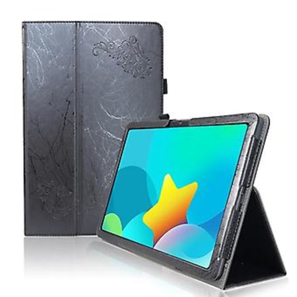 Blomsterpræget Læder Tablet Etui Til TCL NxtPaper 11 (Sort)