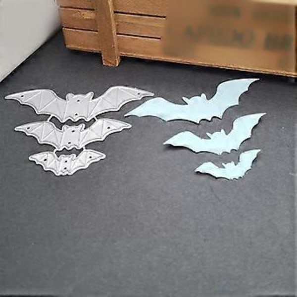 1 stans för Halloween - Tre fladdermöss i metall för stansning, mall för DIY-pyssel, scrapbooking, prägling, papperskort, album, dekoration, hantverk