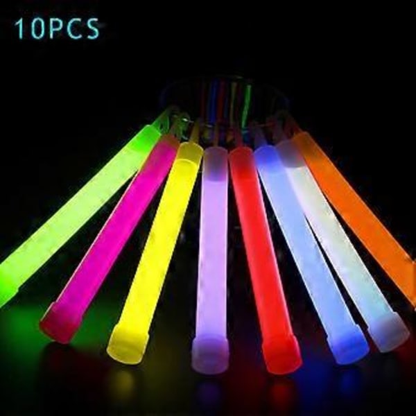 10 stk. 15 cm Glowsticks med Krok, Tykke, Flat Bunn, Lysende Stavere, Turutstyr, Festartikler (Fargemiks)