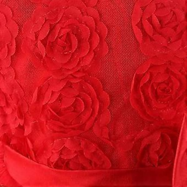 Pigekjole med pailletter, tyl og tredimensionel blomsterkjole i blonde (rød, 110 cm) (130 CM)