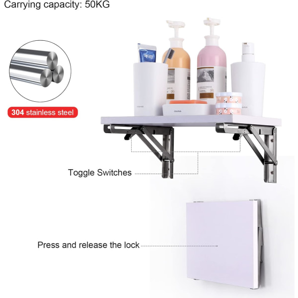 2 stk. Sammenklappelige beslag 150mm, vægbeslag, hyldebeslag, maksimal belastning 50kg (uden træ