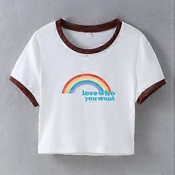 Naisten kesän kirjainpainatus crop top T-paidat rento lyhythihainen graafinen tee-paita pyöreäkauluksinen Y2K katumuoti punainen M (M punainen)