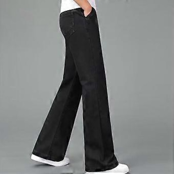 Nya Tunna Sommarjeans med Utsvängda Ben för Män, Hög Midja, Långa Utsvängda Jeans för Män, Jeans Hommes Bell Bottom Jeans Män (30 svart)