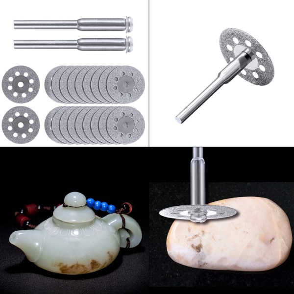 20 stk. 22 mm diamantskæreskive med 4 stk. 3 mm chuck og 2 stk. kryds