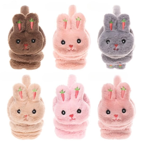 (Pink)Plush Warm Earmuffs for Men Women Kids Ear Warmers Soft Thick Ear Protection Cartoon Rabbit Pa