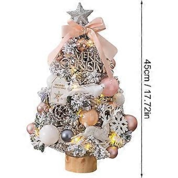 Litet Konstgjort Julgran Upplyst Skrivbords Julgran Med Trädtopp Och Ornament För Juldekoration (Rosa)