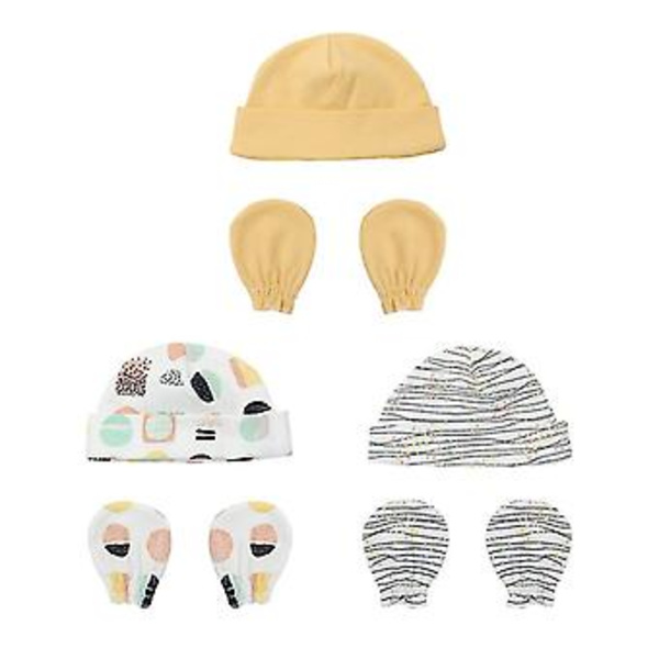Baby Anti-Scratch Bomullsvante & Hatt Set för Skydd, Scratch Mittens, Varmare Kappor, Spädbarn Nyfödd Utrustning ( )