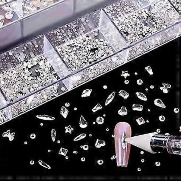 Nagelstenar Kit, Nagelsmycken Platta AB-stenar Kit DIY Hantverk Ädelstenar för Naglar, Skor, Kläder, Smycken (600 Blå Diamanter + 2500 Fla