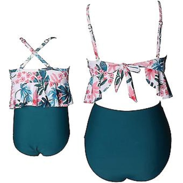 Flickbaddräkt Tvådelad Bikini Set Volang Falbala Badkläder Baddräkter-e( J2001 Blå)