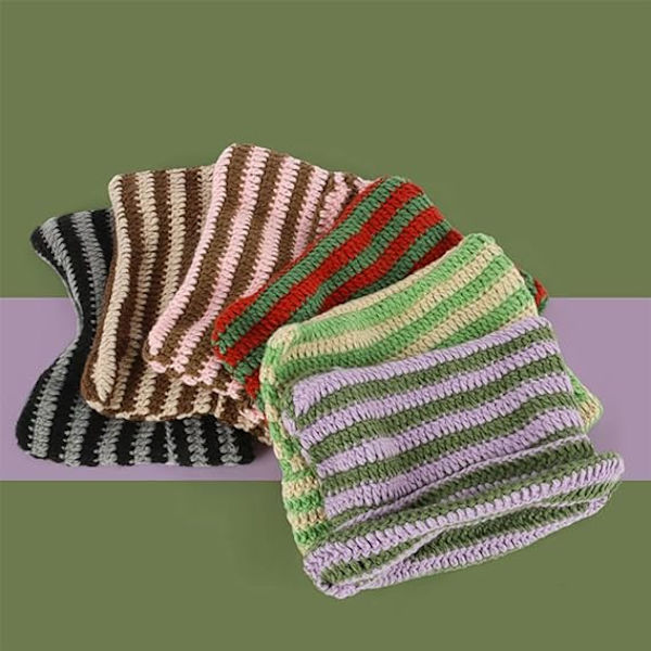 Kvinnors vinterkattöronmössor mjuka slouchy randiga stickade mössor