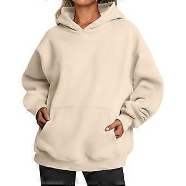 Løse hættetrøjer til kvinder, langærmet pullover (S Abrikos)