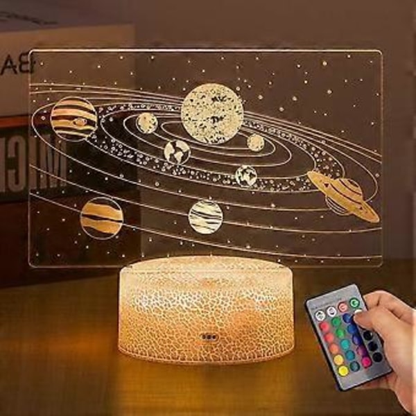 Solcellesystemet 3D Optisk Illusionslampe Univers Rom Galakse LED Nattelys med Fjernkontroll for Rom Elskere Gutter og Jenter som en Best Gave (Solcellesystemet)
