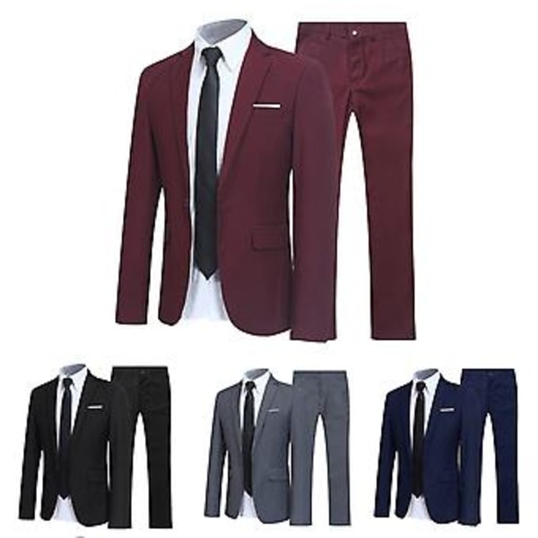 Fianao Herre Dragt Sæt Lapel Formelle Stilfulde Knapper Lommer Blazer til Dating (4XL Grå)