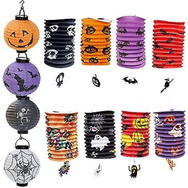 2 st Halloween Dekoration Led Papperspumpa Lykta Hängande Ljus Halloween Dekorationer För Hem Lyktor Häxa
