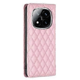 Til Redmi Note 14 Pro 5G / Note 14 Pro+ 5G Diamant Gitter Magnetisk Læder Flip Telefon Cover (Pink)