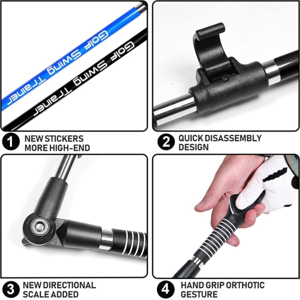 (Svart) Golfsvingtrener, sammenleggbar golfsvingtreningshjelp, forbedre hengsel underarmsrotasjon Shou