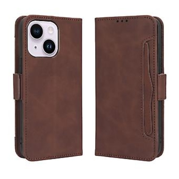 Läderfodral med kortfack för iPhone 15 Plus (Brun)