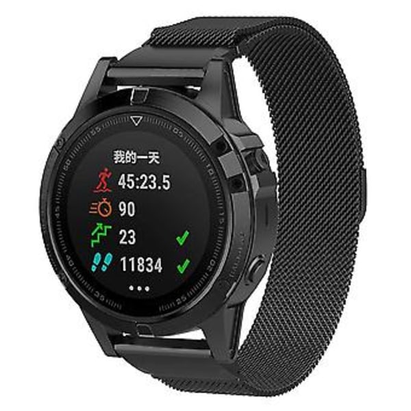 Til Garmin Fenix 5X Rustfrit Stål Metal Urrem (Sort)