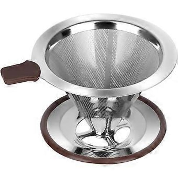 Dobbelt Mikro Mesh Hæld-Over Kaffefilter i Rustfrit Stål til 1-2 Kopper