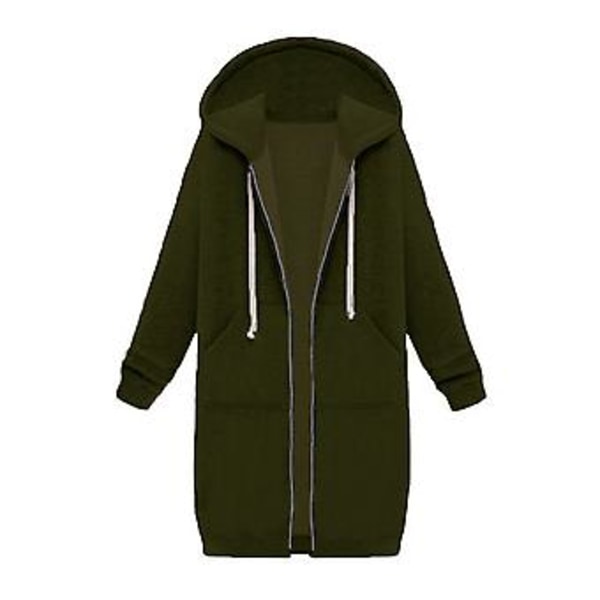 Fianao Plus Size Ensfarvet Casual Tyk Hættetrøje Kvinder Lynlås Lang Trøjejakke (XXXXL Hærgrøn)
