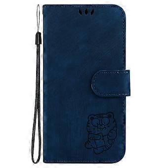 Embosset lærveske for iPhone 12 mini (Mørk blå)