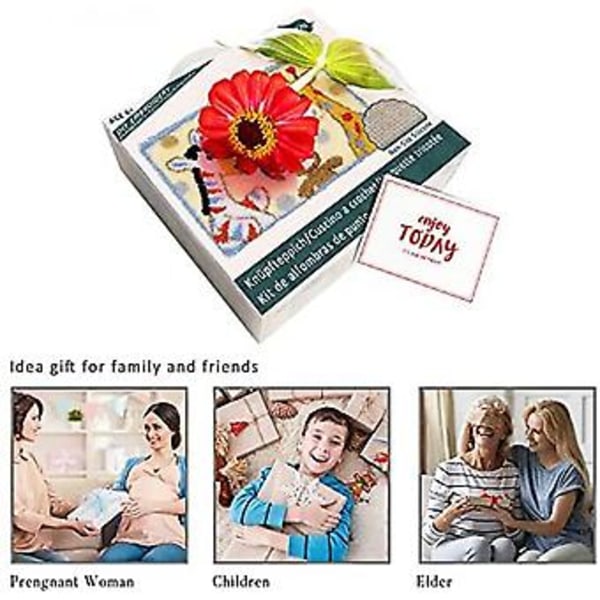 Tegnefilm Dyr Giraff DIY Latch Hook Kit Teppe Uferdig 3D Teppe Gobelin Kit Latch Hook Pute Kit Håndlaget Teppe Making Kits for Voksne Barn, Begynn
