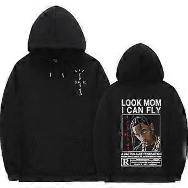 Cactus Jack Hoodie Mænd Kvinder Dobbeltsidet Logo Print SE MOR JEG KAN FLYVE Travis Scott Hættetrøjer Unisex Mode Hip Hop Streetwear -NMAOV(XL Q02751*black)
