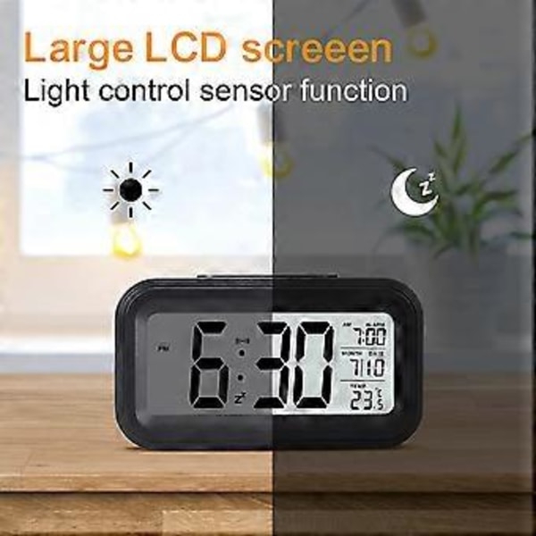 Väckarklocka 4,3\" LED-display, digital väckarklocka med batteridrift, snooze, lätt att använda