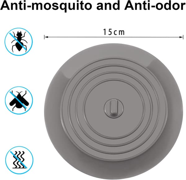 Silikone badekar dæksel grå, 15cm afløbsdæksel, køkkenvask co