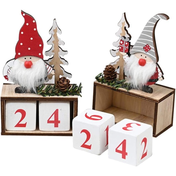 2 st trä jul nedräkningskalender, tomte kalender