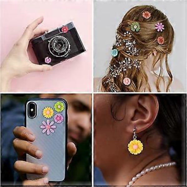 Sæt med 100 blomster resin charms, margueritperler til DIY, scrapbooking, smykkefremstilling, håndlavede dekorationer (blandede farver)