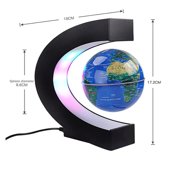 Blå Flydende Jordklode med C-formede Farverige LED'er, Anti-Gra